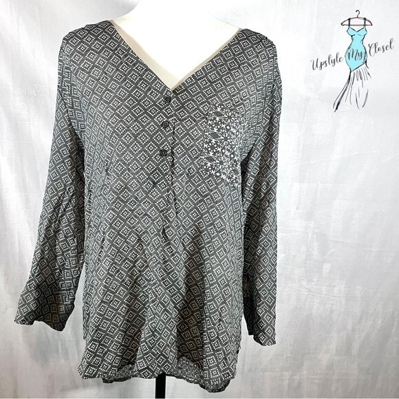 Fred David gray and white multi print Henley top size XL - Picture 1 of 6